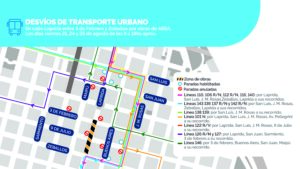 Anuncian desvíos momentáneos en el transporte urbano en calle Laprida al 1300 y 1400 por trabajos de ASSA