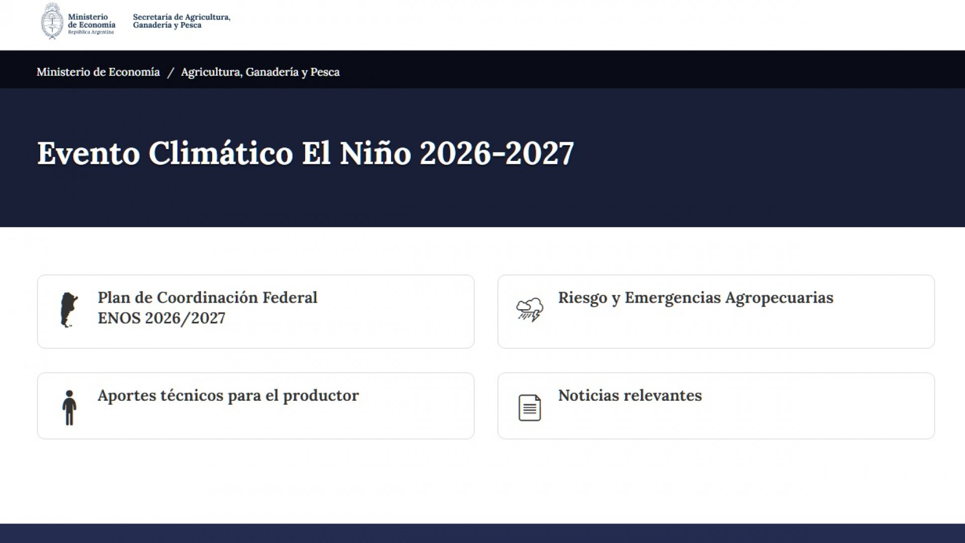 Evento Climático El Niño 2026-2027: Nuevo apartado en la web de Agricultura